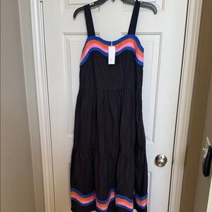 Corey Lynn Calter Black Dress with Blue, Orange, and Pink Stripes with Pockets!!